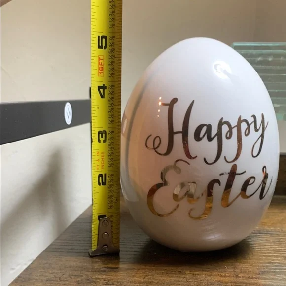 White Easter Egg Decor with Gold Lettering - Picture 3 of 3